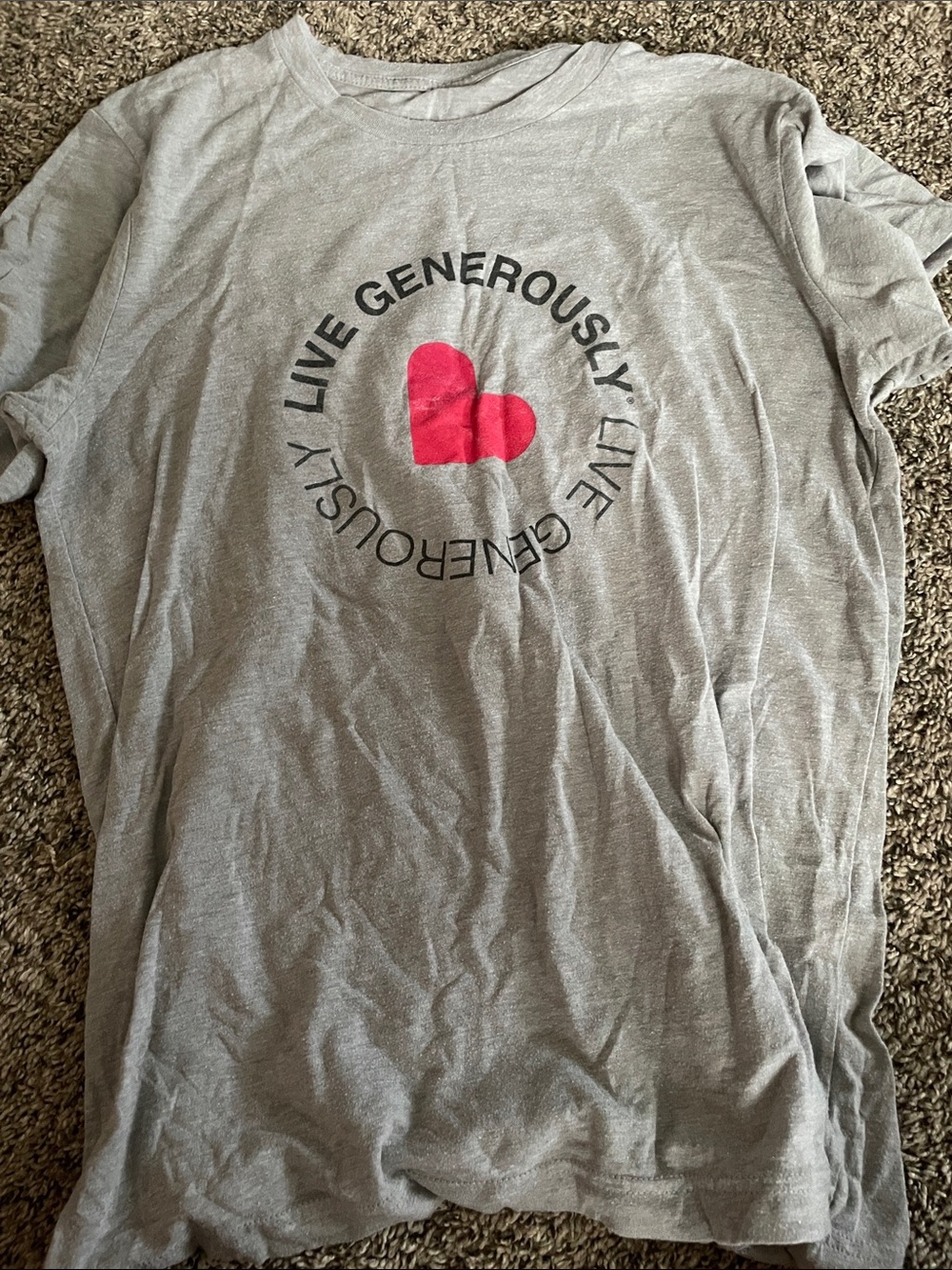 Live Generously Gray Tee with Pink Heart